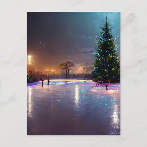 Outdoor ice skating rink in the country  postcard