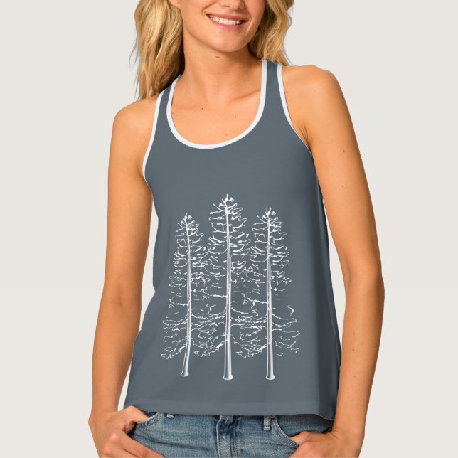 Outdoor Inspired Pine Tree Camping Tank Top Shirt (Front)