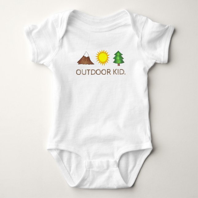 OUTDOOR KID Mountain Sunshine Pine Tree Woods Camp Baby Bodysuit (Front)
