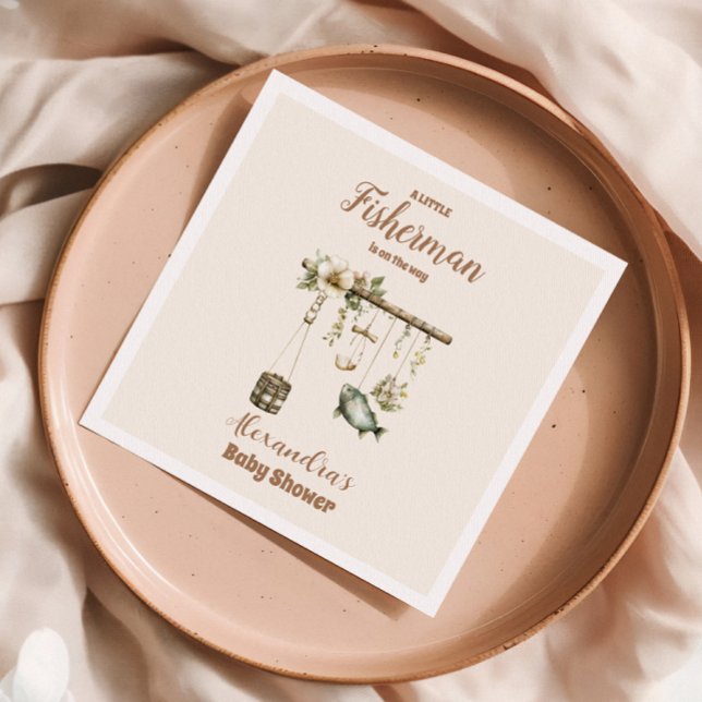 Outdoor Little Fisherman Fishing  Baby Shower Napkins (Creator Uploaded)