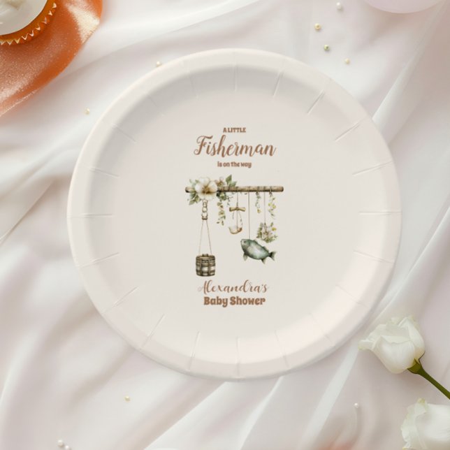 Outdoor Little Fisherman Fishing  Baby Shower Paper Plates (Creator Uploaded)