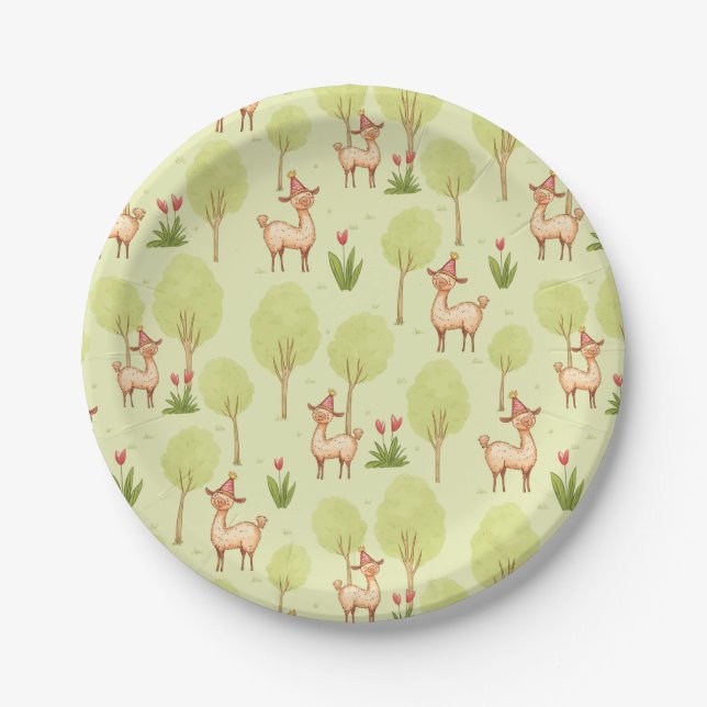 Outdoor Llama kid’s birthday celebration  Paper Plates (Front)