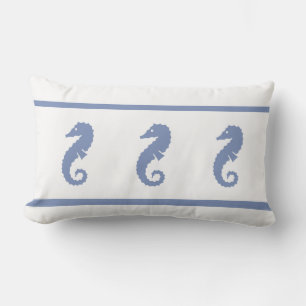 Outdoor medium blue and white  SEAHORSE Pillow