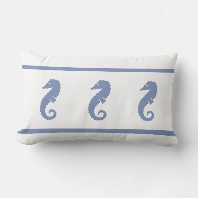 Outdoor medium blue and white  SEAHORSE Pillow (Front)
