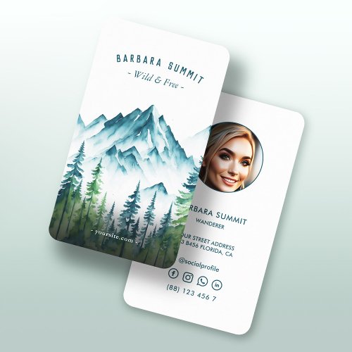 Outdoor Mountain Pine Forest Adventure Guide Business Card