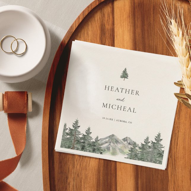Outdoor Mountain Pine Tree Wedding Napkins (Creator Uploaded)