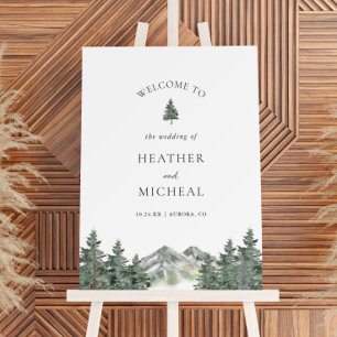 Outdoor Mountain Pine Tree Wedding Welcome Sign