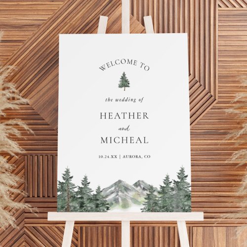 Outdoor Mountain Pine Tree Wedding Welcome Sign