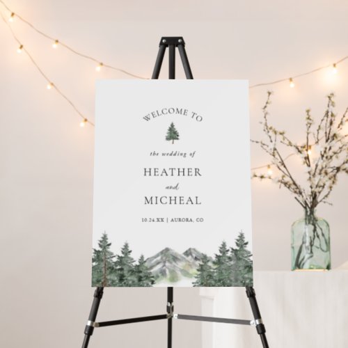 Outdoor Mountain Pine Tree Wedding Welcome Sign