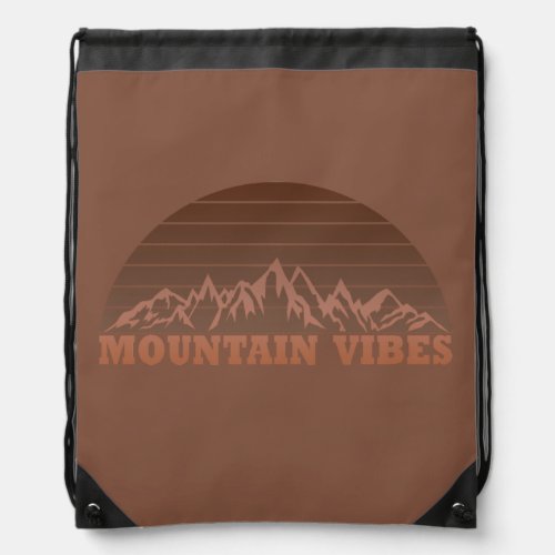Outdoor mountain vibes vintage retro sunset drawstring bag