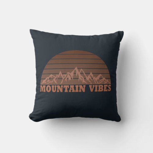 Outdoor mountain vibes vintage retro sunset throw pillow