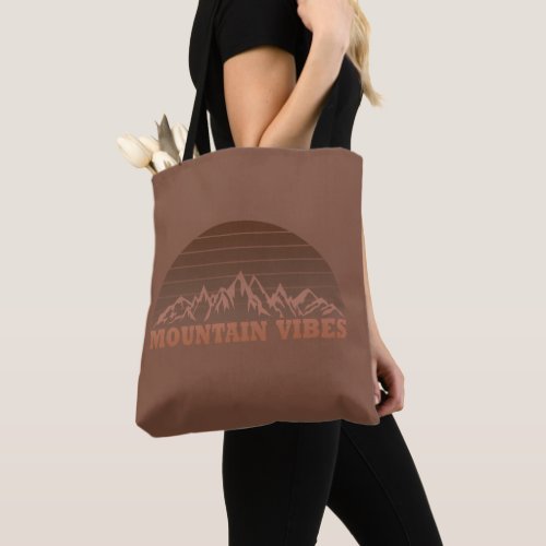 outdoor mountain vibes vintage retro sunset tote bag