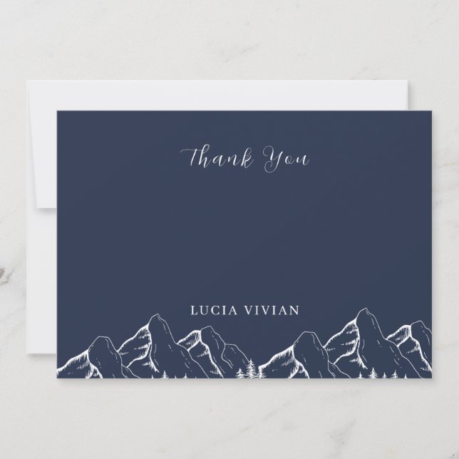 Outdoor Mountains Pine Tree Navy Blue Bridal Thank You Card (Front)