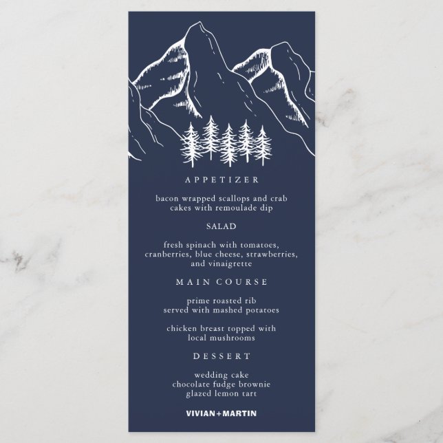 Outdoor Mountains Pine Tree Wedding Menu (Front)
