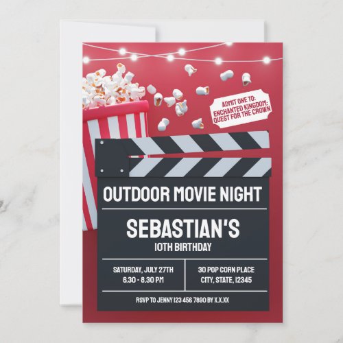 Outdoor Movie Birthday Party with Clapperboard Invitation