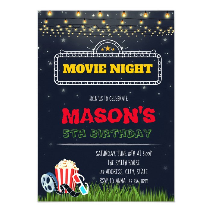 Outdoor Movie Night Birthday Party Invitation Zazzle Movie Night Birthday Party Invitation