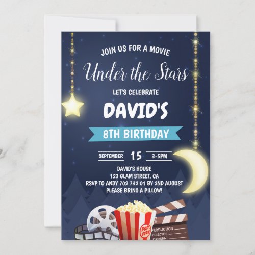Outdoor Movie Night Boy Birthday Party Invitation