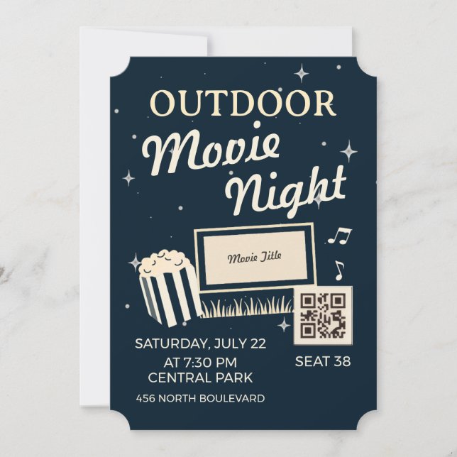 Outdoor Movie Night Ticket Invite (Front)