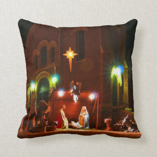 Outdoor nativity scene throw pillow
