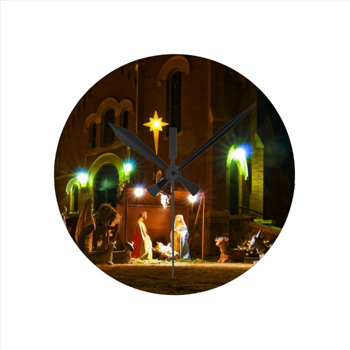 Outdoor nativity scene wall clocks