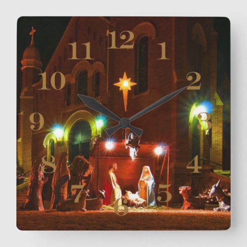 Outdoor nativity square wall clock
