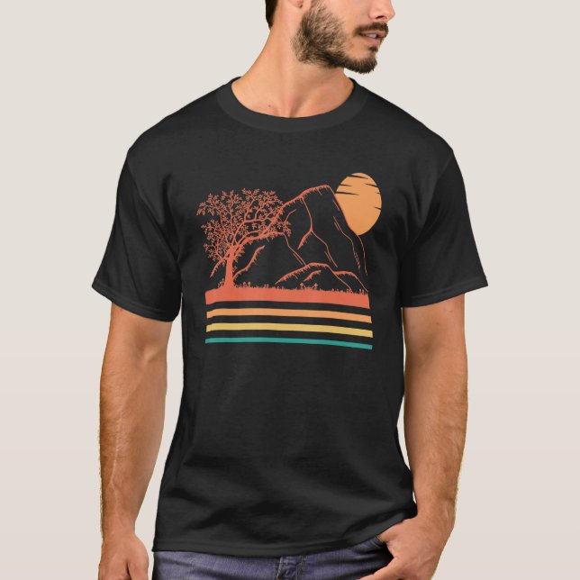 Outdoor Nature Forest With Sunset  Retro Camping H T-Shirt (Front)