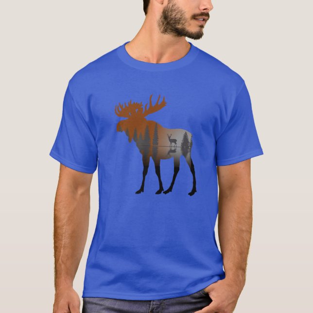 Outdoor Nature Trees Moose Deer Wildlife Forest An T-Shirt (Front)