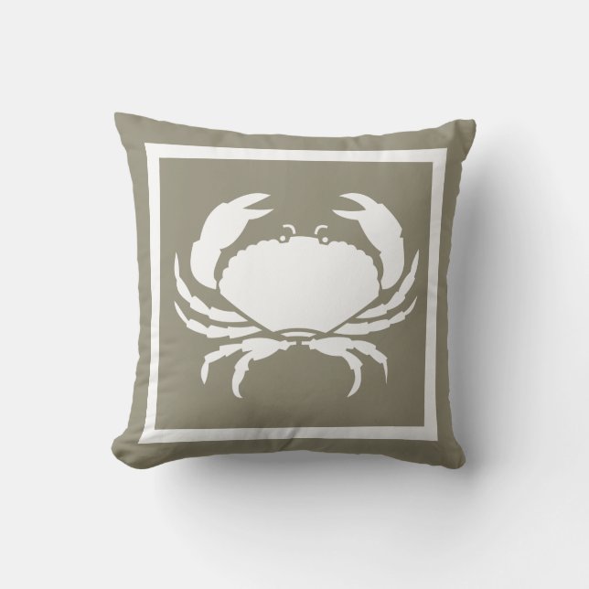 Outdoor Nautical CRAB white navy grey Throw Pillow (Front)
