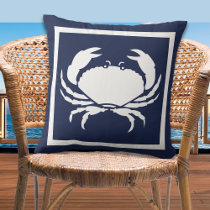 Outdoor Nautical CRAB white navy reversable Outdoor Pillow