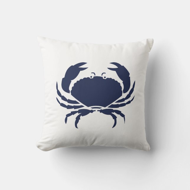 Outdoor Nautical CRAB white navy reversable Pillow (Front)