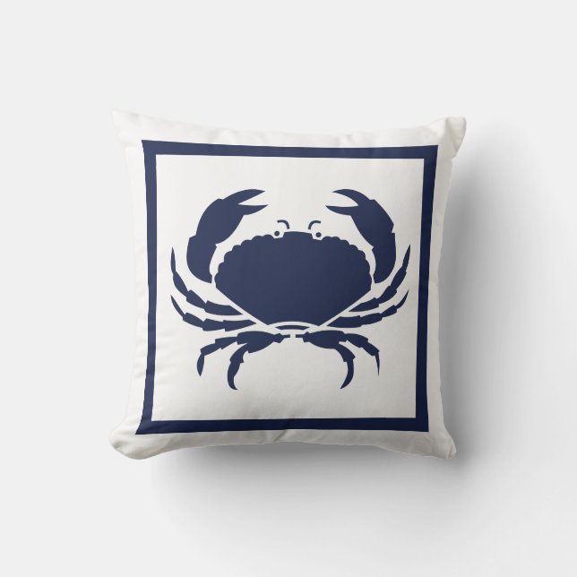 Outdoor Nautical CRAB white navy reversable Pillow (Front)