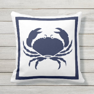 Outdoor Nautical CRAB white navy reversable Pillow