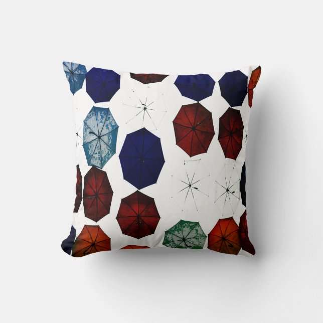 outdoor or indoor blue red  white umbrellas throw  pillow (Front)