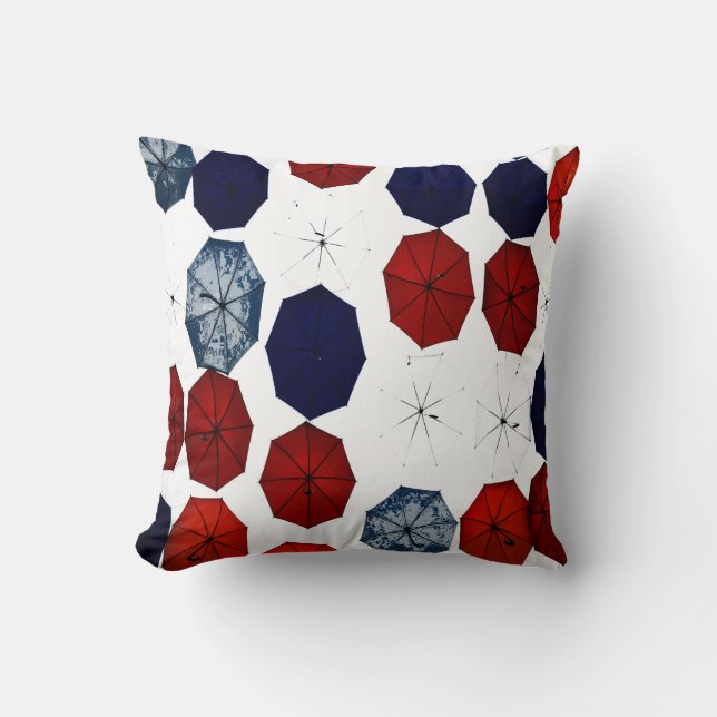 outdoor or indoor blue red  white umbrellas throw pillow (Front)