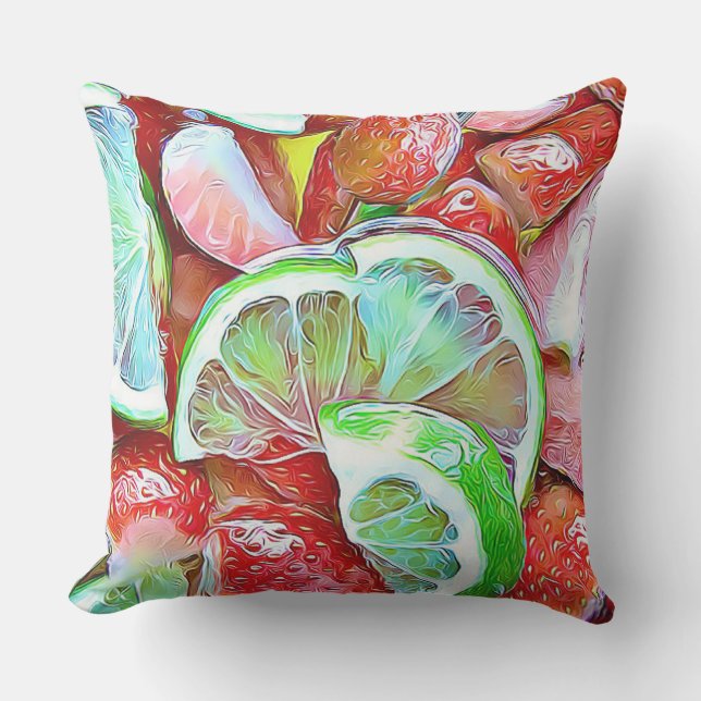 Outdoor Patio Strawberries and Lime Fruit Medley Outdoor Pillow (Front)