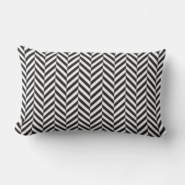 Outdoor Pillow | Black & White Herringbone Pattern (Front)