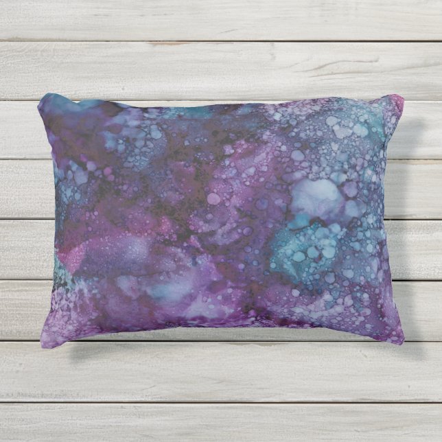 Outdoor Pillow/Colorburst Inkblots/Blue-Purples Pillow (Front)