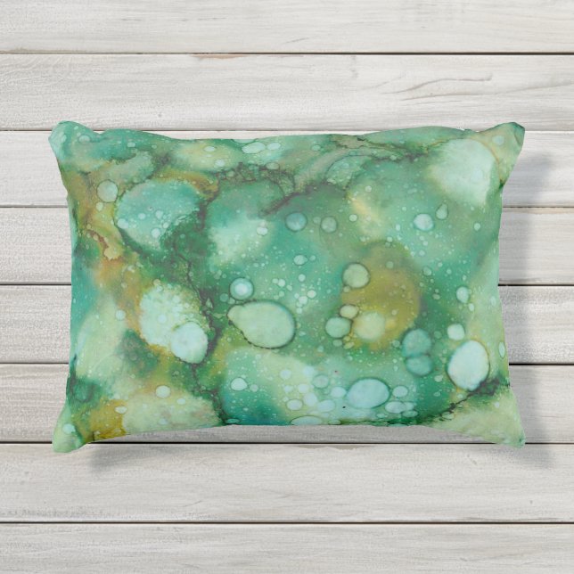 Outdoor Pillow/Colorburst Inkblots/Golden Greens Pillow (Front)