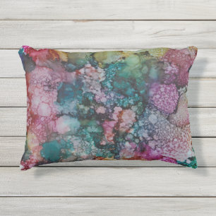 Outdoor Pillow/Colorburst Inkblots/Pinks-Greens Pillow