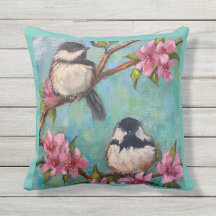 Outdoor Pillow featuring Chickadee Birds