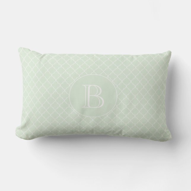 Outdoor Pillow | Mint Quatrefoil Pattern Monogram (Front)