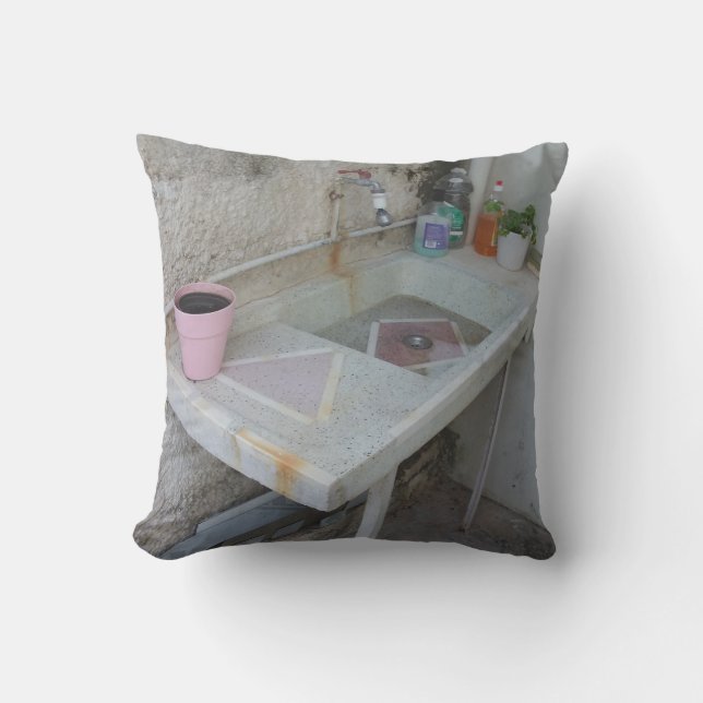 Outdoor pillow with photo of an old house  (Front)