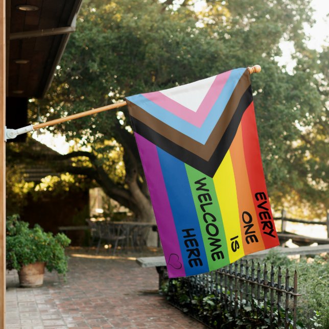 Outdoor Pole Pride Flag - Every One Welcome Here (In SItu)
