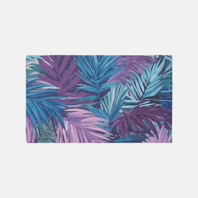Outdoor Rug Purple And Blue Palm Tropical Leaf (Front)