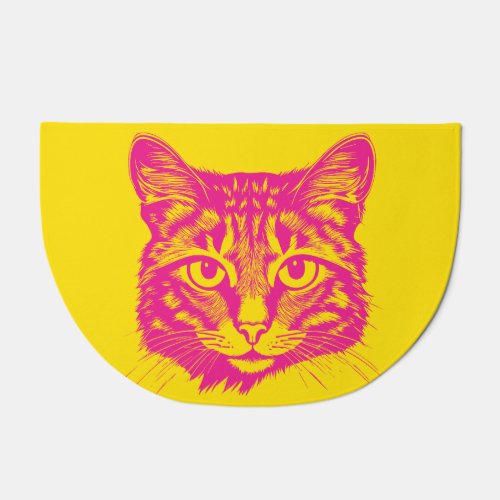 Outdoor Rugs with pink vector cat illustration 