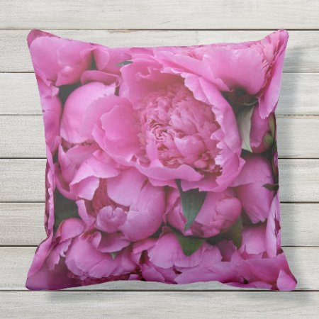 Outdoor Safe Pink Peony Flower Floral Pattern Outdoor Pillow