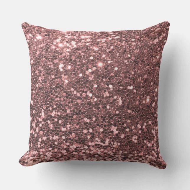Outdoor Safe Rose Gold Glitter Throw Pillow (Front)