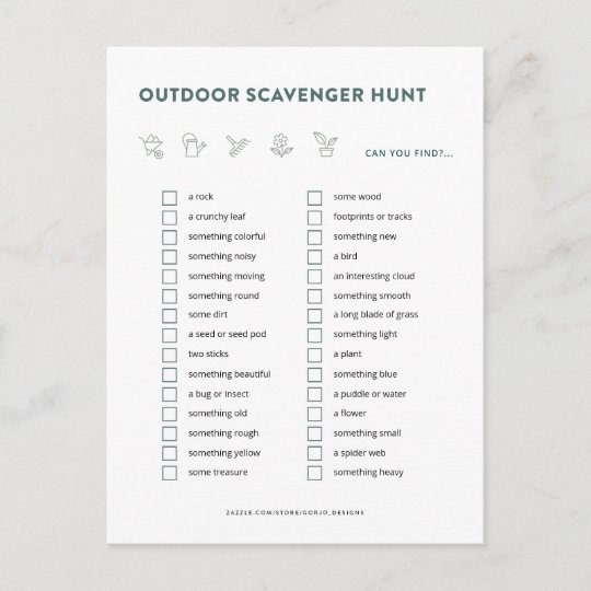 Outdoor Scavenger Hunt Kids Party Game Card | Zazzle.com