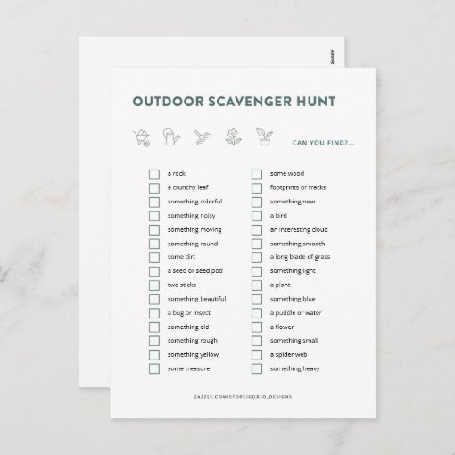 Outdoor Scavenger Hunt Kids Party Game Card | Zazzle