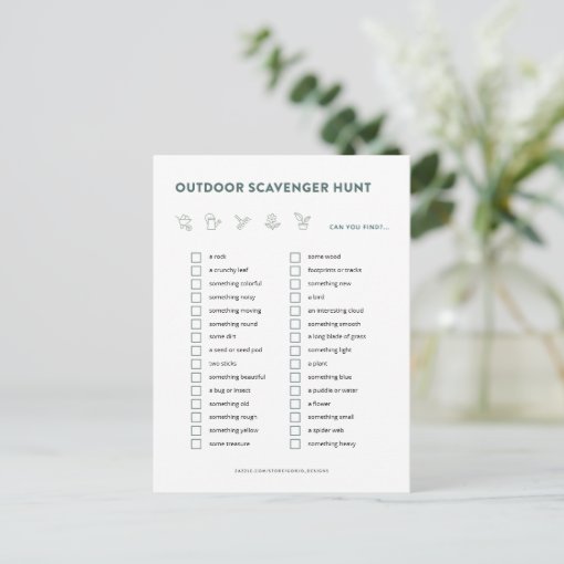 Outdoor Scavenger Hunt Kids Party Game Card | Zazzle